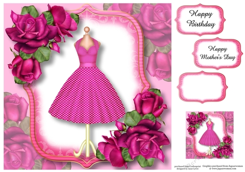 Fabulous Fifties Florals - Hot Pink Roses 8x8
