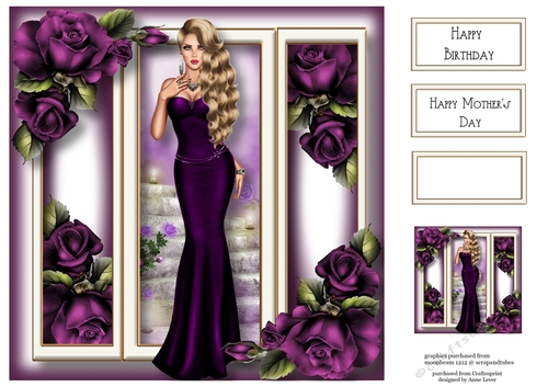Elegance With Deep Purple Roses 8x8