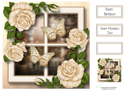 Golden Spring Butterflies - Cream 8x8