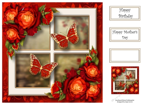 Golden Spring Butterflies - Red 8x8