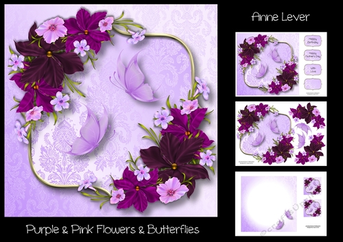 Purple & Pink Flowers With Butterflies
