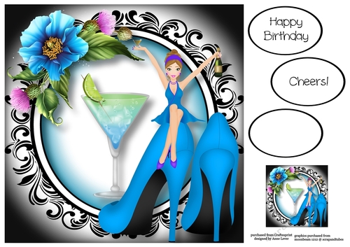 Stilettos & Cocktails - Blue - Version 1 8x8