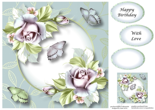 Beautiful Spring Roses & Butterflies 8x8