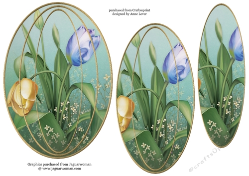 Elongated Oval Stacker - Blue & Yellow Tulips