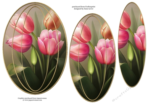 Elongated Oval Stacker - Pink Tulips