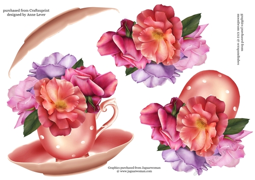 Floral Teacup & Saucer Decoupage Sheet - Dubarry Roses