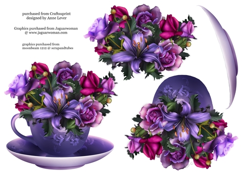 Floral Teacup & Saucer Decoupage Sheet - Soft Gothic