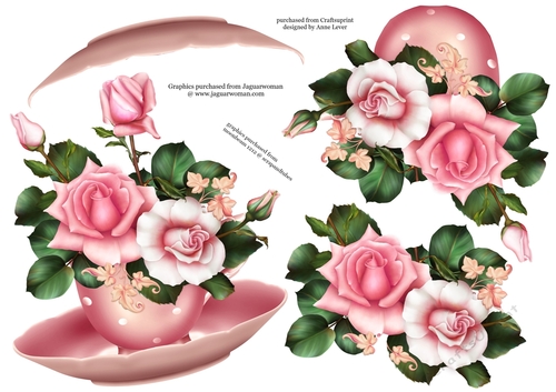 Floral Teacup & Saucer Decoupage Sheet - Blush Roses