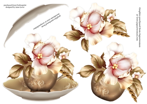 Floral Teacup & Saucer Decoupage Sheet - Summer Sparkle