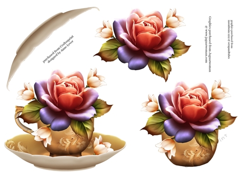 Floral Teacup & Saucer Decoupage Sheet - Twinkle Roses