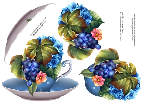 Floral Teacup & Saucer Decoupage Sheet - Les Jardin Vines