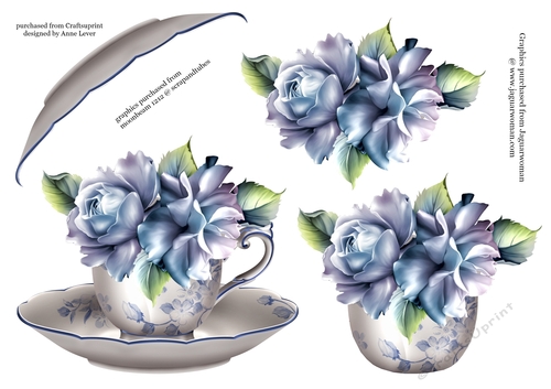 Floral Teacup & Saucer Decoupage Sheet - Porcelain Roses