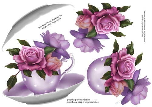 Floral Teacup & Saucer Decoupage Sheet - Belle Roses