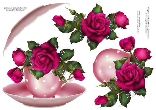 Floral Teacup & Saucer Decoupage Sheet - Claires Roses