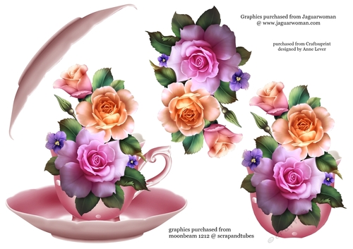 Floral Teacup & Saucer Decoupage Sheet - Pastel Roses