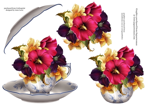 Floral Teacup & Saucer Decoupage Sheet - Summer Blooms
