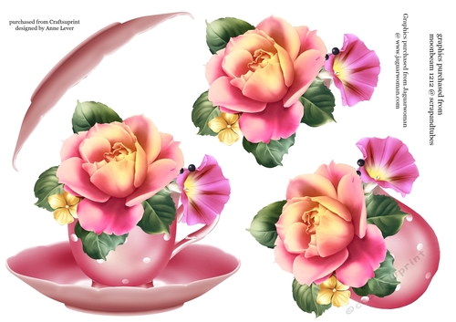 Floral Teacup & Saucer Decoupage Sheet - Summer Bouquet