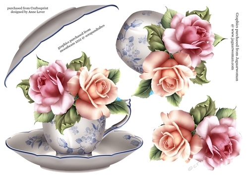 Floral Teacup & Saucer Decoupage Sheet - Vintage Roses