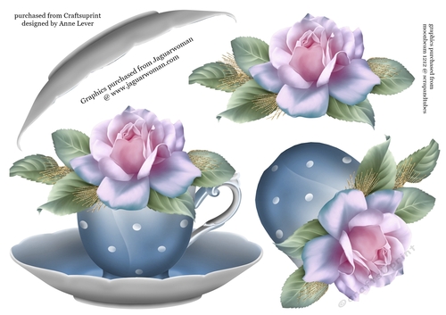 Floral Teacup & Saucer Decoupage Sheet - Frosted Roses