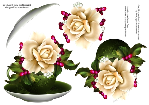 Floral Teacup & Saucer Decoupage Sheet - The Winter Rose