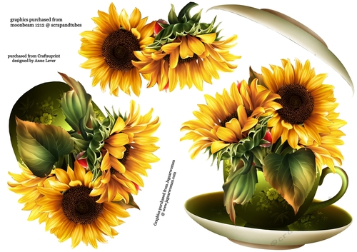 Floral Teacup & Saucer Decoupage Sheet - Sunflowers