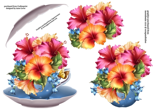 Floral Teacup & Saucer Decoupage Sheet - Florale