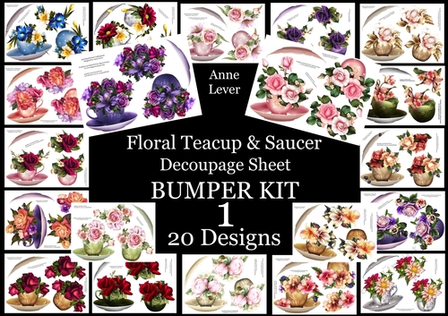Floral Teacup & Saucer Decoupage Sheet Bumper Kit 1
