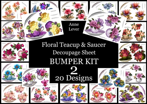 Floral Teacup & Saucer Decoupage Sheet Bumper Kit 2