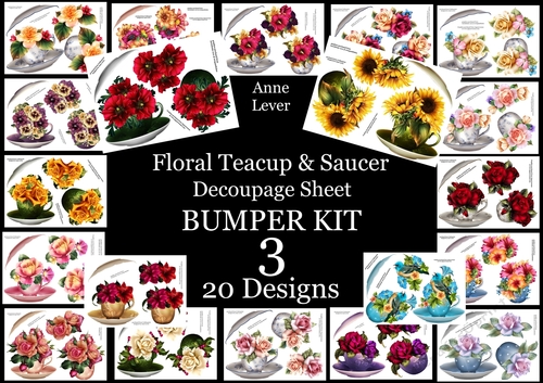 Floral Teacup & Saucer Decoupage Sheet Bumper Kit 3