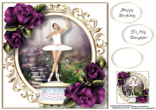 Ballerina Music Box With Purple Roses 8x8