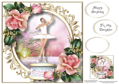 Ballerina Music Box With Pink Roses 8x8