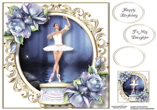 Ballerina Music Box With Blue Roses 8x8