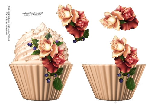 Floral cupcake Decoupage Sheet - August Mood Roses