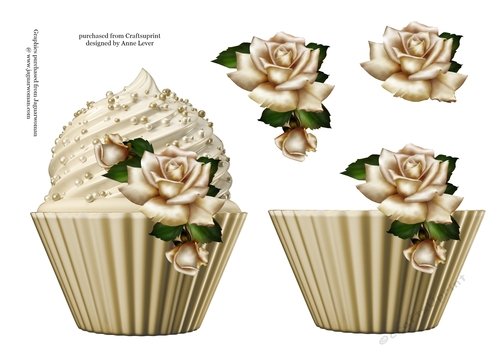 Floral cupcake Decoupage Sheet - Ivory Roses