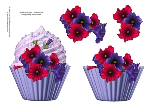 Floral cupcake Decoupage Sheet - Petunias