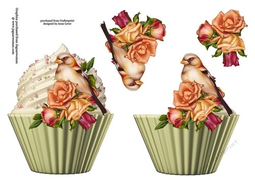 Floral cupcake Decoupage Sheet - Joy Roses