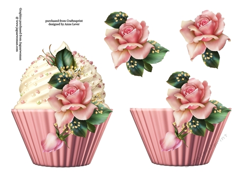 Floral cupcake Decoupage Sheet - Downton Decor Roses