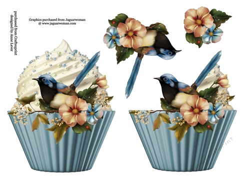 Floral cupcake Decoupage Sheet - Magic Garden
