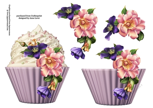 Floral cupcake Decoupage Sheet - Summer Blooms