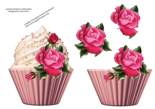 Floral Cupcake Decoupage Sheet - Deep Pink Rose