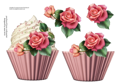Floral Cupcake Decoupage Sheet - Downton Roses