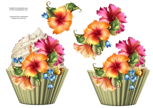 Floral Cupcake Decoupage Sheet - Hibiscus