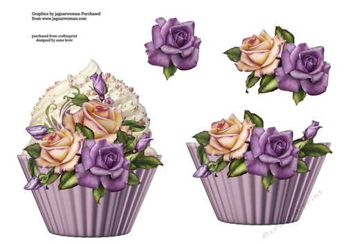 Floral Cupcake Decoupage Sheet - Heritage Roses