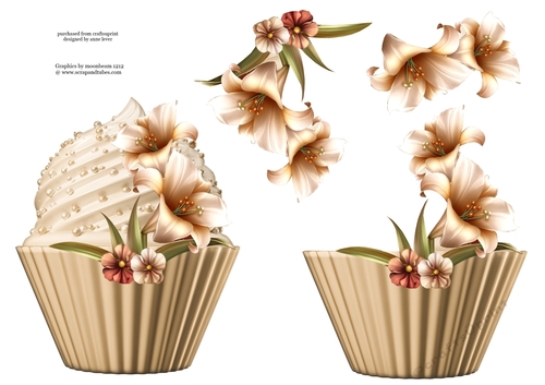 Floral Cupcake Decoupage Sheet - Ivory Lilies