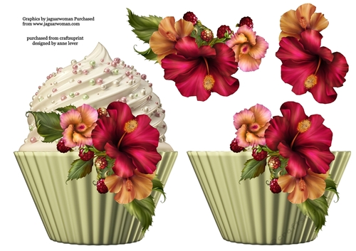 Floral Cupcake Decoupage Sheet - Hibiscus Berries