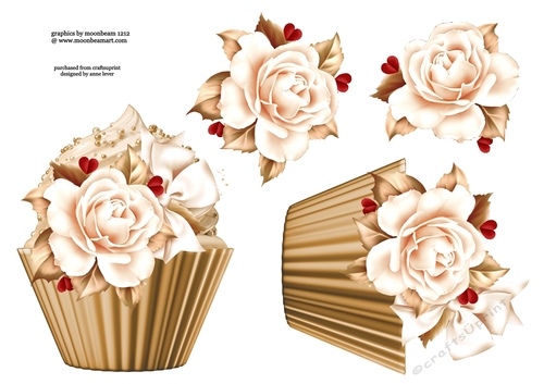 Floral Cupcake Decoupage Sheet - Love Roses