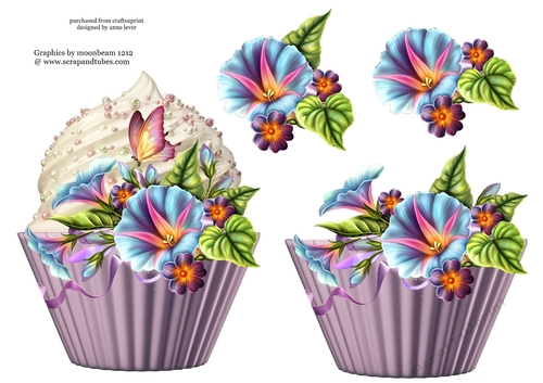 Floral Cupcake Decoupage Sheet - Morning Glory