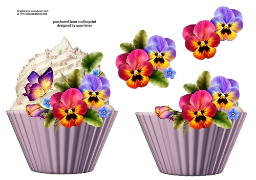 Floral Cupcake Decoupage Sheet - Pansies & Butterflies