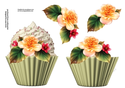 Floral Cupcake Decoupage Sheet - Peach Begonias