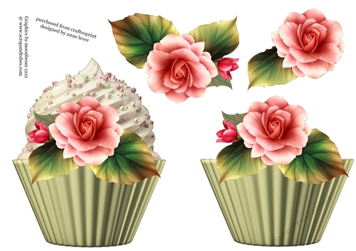 Floral Cupcake Decoupage Sheet - Pink Begonia